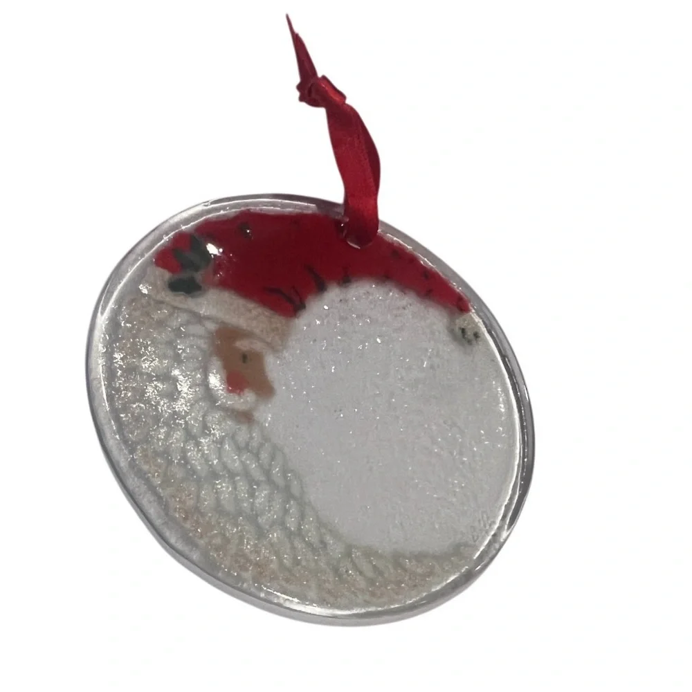 Santa Claus Glass Ornament with Red Ribbon